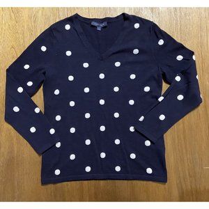 Tommy Hilfiger Women's Black Polka Dot V Neck Cardigan Sweater Cotton Medium
